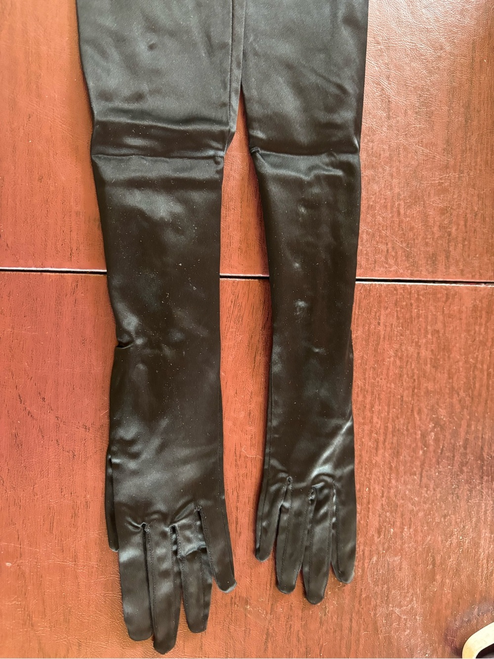Vintage Kay Fuchs Black Stretch Satin Opera Gloves | 3 Gold Buttons | Size M - Picture 4 of 8